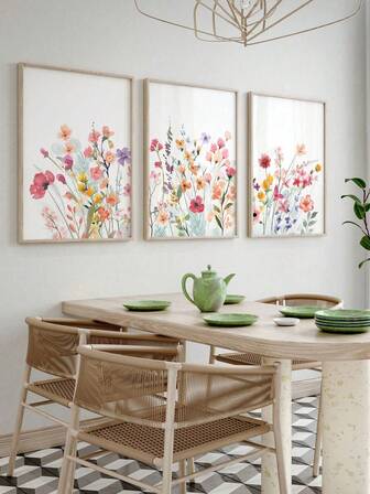 3 Pieces Flower Wall Arts Dopamine Print Picture Botanical Canvas Posters Modern Hanging Pictures Nordic Poster Painting Dormitory Girls Bedroom Living Room Bedroom Wall Decor No Frame