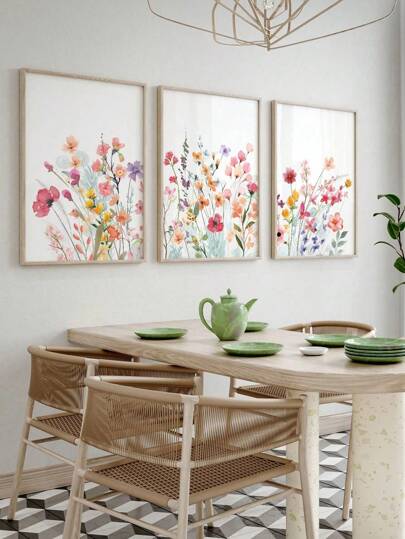 3 Pieces Flower Wall Arts Dopamine Print Picture Botanical Canvas Posters Modern Hanging Pictures Nordic Poster Painting Dormitory Girls Bedroom Living Room Bedroom Wall Decor No Frame