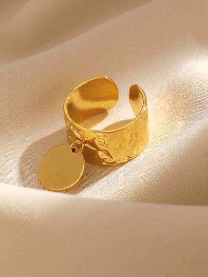 1 pièce Bague large à cercle ouvert martelé pour femme, bijou de mode simple et élégant, convient pour une tenue quotidienne et des accessoires de fête, cadeau pour les amis