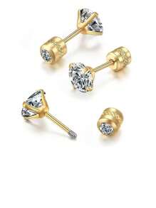 1 par de brincos de pino com parafuso banhados a ouro 18K para mulheres, brincos minúsculos unissex hipoalergênicos para cartilagem, brincos delicados de hélice com zircônia cúbica redonda dupla para homens, mulheres e meninas (cor ouro/prata 2 mm/3 mm/4 mm/5 mm/6 mm) para o Dia das Mães, Dia dos Namorados e Mardi Gras