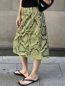 Women's Serpentine Print Skirt High Waist Animal Print Midi A Line Skirt for Summer, Spring - Multicolor - Ver 5