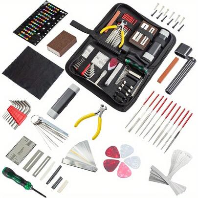 Guitar Maintenance Tools Kit – Guitar Repair & Cleaning Kit With String Winder, Cutter, Fret Files, Screwdriver – Guitar Tool Set For Acoustic, Electric, Bass Guitars For Beginners Musicians
