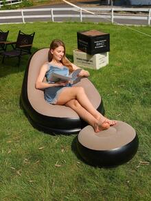 大型充气懒人沙发椅，PVC材质躺椅，豆袋沙发，冥想垫，榻榻米客厅用品，户外露营装备 - 咖啡棕 - 查看 1