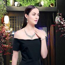 3 4 Pieces Women Jewelry Set Rhinestone Crystal Bride Statement Choker Necklace Tiara Crown Link Bangle Bracelet Teardrop Dangle Earrings Set7