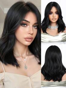 Tóc giả dài 16 inch màu đen, kiểu rẽ ngôi giữa, tóc xoăn dài, phù hợp cho nữ giới sử dụng hàng ngày, dự tiệc, cosplay, du lịch, họp mặt gia đình, cũng là món quà tuyệt vời cho Ngày của Mẹ, Halloween, Giáng sinh hoặc bạn gái. - màu đen - Xem 2