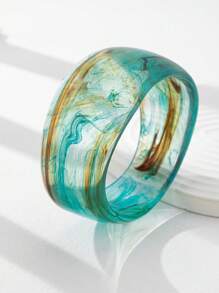1 Pieza Brazalete de resina grueso de color verde mezclado, Conjunto de brazaletes anchos exagerados dorados para mujeres, Puños elegantes de moda, Banda de brazo, Conjunto de brazaletes minimalistas de moda, Joyas adecuadas para atuendos diarios