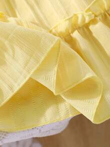 Baby Girl Solid Color Sweet Lovely Crochet 3D Flower Cap Sleeve Casual Dress, Suitable For Outdoor Wear - Yellow - View 9