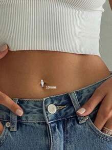 S925 Sterling Silver Belly Button Ring White Gold Plated Zirconia Surgical Steel Hypoallergenic Clicker Belly Button Ring Heart Navel Rings For Women Daily Jewelry