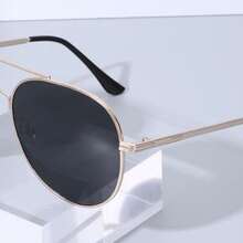 1 Pc Classic European&American Stylish Men's Metal Round Frame Double Bridge Sunglasses, High-End - Multicolor - View 4