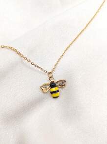 1pc Delicate Rhinestoned Bee Pendant Necklace, Suitable For Women's Everyday Wear