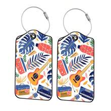 2 peças/conjunto de etiquetas de bagagem com tema de guitarra colorida e vida amorosa, etiquetas de bagagem de material PU com informações de identidade graváveis, cores vibrantes para personalizar malas, mochilas, bolsas ou pacotes grandes