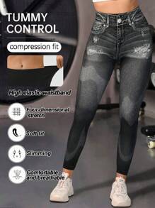 Pantalones capri de yoga con aspecto de jeans de talle alto para mujeres, ajuste delgado estilo europeo y americano, primavera/verano