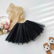 1pc Solid Color 3-8 Years Old Princess Puffy Tulle Tutu Skirt, Dance Performance Costume