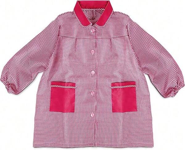 TIENDA EURASIA Babi Escolar con Botones Estampado a Cuadros Cuello y Bolsillos a Juego (Rojo T1-1 a 2 Años)