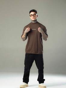 DMUNIZ Oversized Streetwear Turtleneck Printed Chest T-Shirts Kit 2 - 2 棕色 - 查看 4