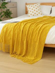1 Stück beige karierter Gestrickter Decke, nordischer legerer Stil mit gefranster rechteckiger Wärmedecke, geeignet für Couch, Sofa oder Büronickerchen, für den täglichen Gebrauch