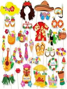 30 Stücke Hawaii Fotobox Requisiten Set, tropische Party Zubehör mit bunten Sonnenbrillen, Blumenkränzen, Aloha Hemden, Sommer Eis und Strand-Themen Deko, ideale Geschenke für Vatertag, Frauen, Schulanfang, Heimdekoration, Geburtstag, Cowboy Party, Partys, Hawaii Luau, für Familie, Freunde, Geschwister, Nachbarn, Kollegen, Lehrer und Schüler