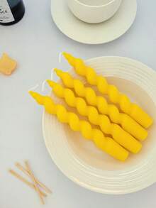 4pcs Spiral Long Rod Scented Candles, Yellow Twisted Candles With Fragrance, Home Decor Gift For Kitchen, Bedroom, Christmas Atmosphere