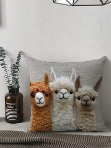 1pc Cute Alpaca Trio 2D Printed Design Cushion Cover, Multiple Sizes - Soft Plush, Zipper Closure, Machine Washable - Suitable For Sofa, Bed And Car Decoration - Charming Home Decor, Lovely Pillow (Inner Pillow Not Included) - Multicolor - View 2