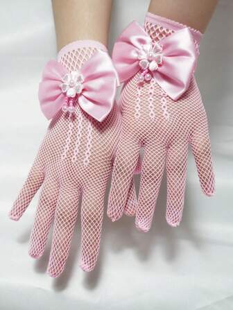 1 Pair Children Lace Hollow Bow Princess Gloves (For Party Holiday Event)