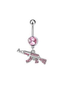 Pendentif de nombril en forme de pistolet à motif géométrique, bijou de piercing de nombril serti de strass étincelant