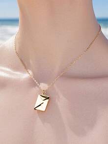 Envelope Love Letter Necklace For Women And Men Titanium Steel Engraved Locket With I Love You Secret Message Jewelry Pendant Gift For Couples And Family - 金色 - 查看 3