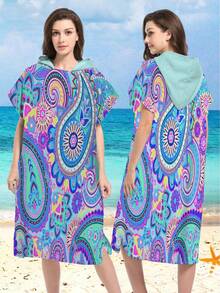 1pc Mandala Print Hooded Robe - Super Soft Microfiber Mandala Pattern, Suitable As Gift For Boys, Girls, Couples - For Beach And Home Decor, Couples Cape | Microfiber Bathrobe Back To School - Multicolor - View 12