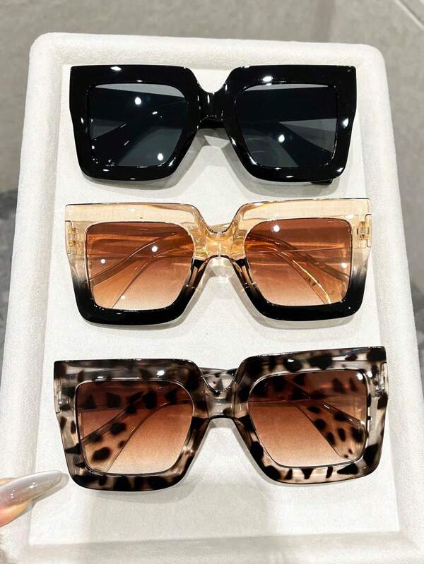 3 buc ochelari de soare din plastic geometric supradimensionat, cu cadru complet, leopard, clasic, vintage, niciodată învechit, pentru femei, combinație, pentru petrecere rave, călătorii în aer liber, Halloween, stradă, snap, festival muzical, accesorii de modă