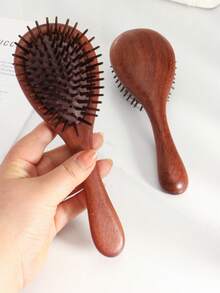1支天然檀香木气垫按摩发梳，柔软气垫设计，可按摩头皮，长发女士居家使用，返校季、旅行度假必备，女士美发配件，梳子，边缘梳，梳子，解结梳，球形梳，迷你发梳套装，木梳，发梳套装，梳子，发梳，理发师，美发设备，发型，美发，发梳，发梳套装，梳子，卷发梳，解结梳，女士发梳，理发师配件，理发店，美发设备 - 鏽棕色 - 查看 3
