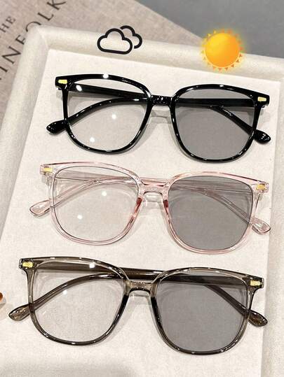 3 piezas gafas fotocromáticas geométricas de primavera y verano con colores brillantes, elegantes, coloridas, animadas y exquisitas para mujer. Combinación de gafas para exteriores, viajes, vida diaria, conducción, camping, accesorios de moda urbanos, adecuados para todo tipo de rostro.