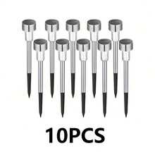 10-Piece Solar LED Lights, Outdoor Solar Stainless Steel Lights, IP44 Solar Landscape Decorative Lights,20mAh,Suitable For Courtyards, Lawns, Pathways, Decks, Driveways, Gardens, Festival Parties, And Courtyard Walkway Decoration - Ánh sáng trắng - Xem 1
