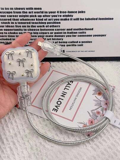 5 件树脂珠蝴蝶结充电器 TPU 保护壳套装，兼容 Apple 20W 英国插头