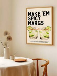 1 Stück Moderner Spicy Marg Muster, Spicy Margarita Muster, Cocktail Muster, Rezept Muster, Bar Wagen Muster, Bar Wagen Dekoration Küche Wandkunst Ästhetische Drucke, Retro Martini Kunst, Design Sinn Zitate Schriftart Kunst Ölgemälde Poster, Bar Raum Dekoration, Schlafzimmer Dekoration, Wohnzimmer Dekoration, Büro Dekoration