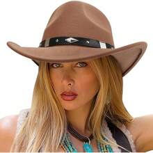 Classic Western Felt Cowboy Hat With Wide Brim For Outdoor Use - 1 Pack Style 4: Khaki - View 11