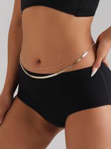 1 peça Corrente de cintura metálica de camada dupla, Arnês de corpo com corrente de barriga sexy, Acessório de cintura de moda europeia e elegante para mulheres