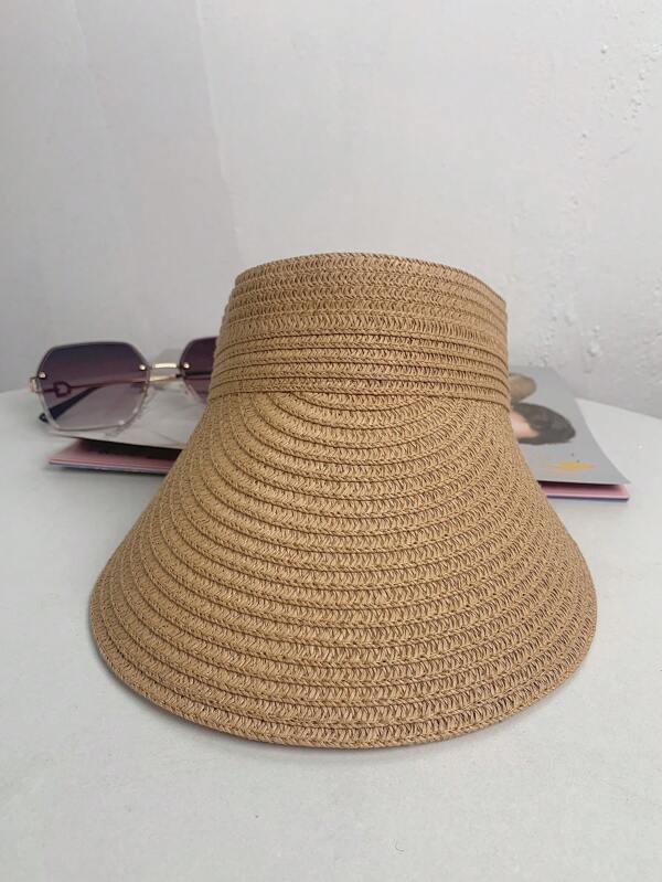 Straw Sun Visors For Women Wide Brim Hats Roll-Up Foldable Summer Beach Visor Hat