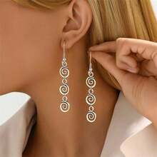 1 对复古螺旋复古图案吊坠耳环，适合女性日常派对珠宝礼物 - 復古銀色 - 查看 3