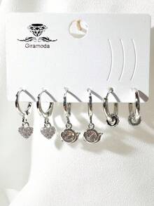 Kit Of 3 Earrings Studded With Zirconia Stone, Small Hoop, Heart Pendant, 18k Gold Plated And 925 Silver - 49 - View 2