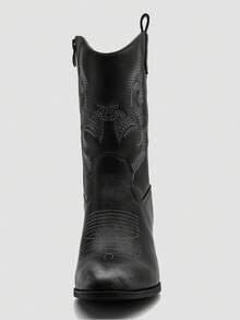 GLOBALWIN Women's Mid Calf The Western Cowgirl Boots Fashion Cowboy Boots For Women Chunky Low Heel Fall Boots Halloween Season - 黑色 - 查看 7