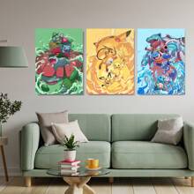 pokemon Set Of 1/3 Pcs Pop Classic Anime Pokemon Wall Arts Posters, Pop Japanese Anime Prints, Modern Kids Bedroom Decoration, Kids Gift, Study, Living Room, Room Decor, Home Decor (Unframed-Style)