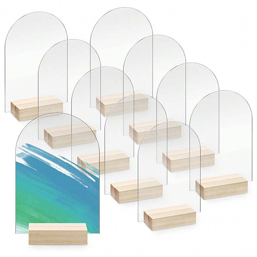 带木支架的空白透明拱形亚克力标牌、4x6 英寸拱形圆顶亚克力板、空白透明拱形标牌、DIY 亚克力拱形桌号、用于 DIY 名片礼品活动派对标牌装饰、婚宴、中心装饰、装饰、派对、周年纪念、活动 - 無色 - 查看 1