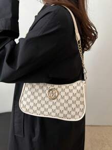 2025, New Fashion Classic Pu Waterproof Fabric M Letter Print Design Metal Chain Decoration Shoulder Crossbody Bag. Suitable For Shopping, Purse, Students, Young Women, Office Women. Perfect For Office, College, Work, Business, Commuting