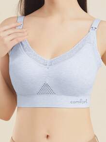 Soutien-gorge d'allaitement sans fil sans coutures avec fermeture avant, sans armature, soutien-gorges d'allaitement rassemblant pour les femmes en post-partum, bleu
