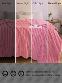 1pc Pink Striped Soft, Cozy & Plush Fleece Blanket/Throw, Suitable For Bedroom & Guest Room