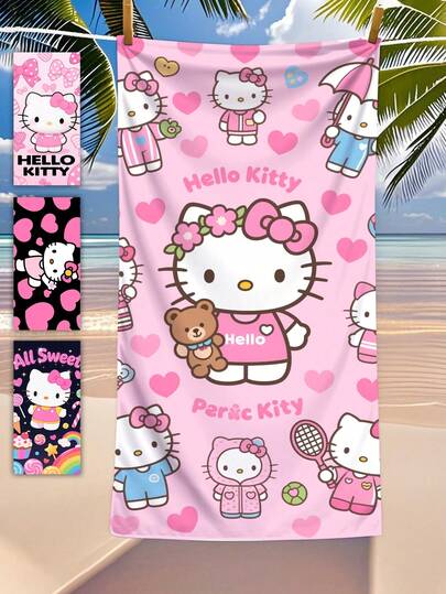 Toalla de playa de microfibra súper suave de 250 g/m², de secado rápido, con estampado de personajes de dibujos animados lindos, adecuada para la playa, esterilla de yoga, chal protector solar, viajes, campamento, natación, picnic, 70*140cm