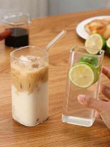 Personalized Square Glass Tumbler With Lid And Straw – Custom Name Iced Coffee Cup, Reusable Smoothie Juice Bottle, Custom Office Tumbler, Home Drinkware Personalized, Clear Glass Bottle CupClear Drinking Glass For Cold Beverages, Gifts For Women And Moms