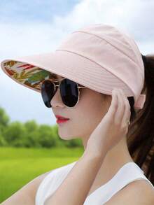 1pc Women's Summer Hat, Korean Style New Random Pattern Outdoor Sunshade Hat, Foldable Sun Protection Hat - Sun Protection - View 16