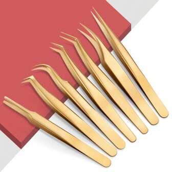 Ensemble de pinces à extension de cils professionnelles dorées Décor anti-statique Dauphin Paon Papillon Extension de cils Pinces de précision droites et incurvées Outils cosmétiques de maquillage