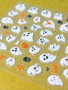 5D 浮雕卡通鬼万圣节指甲贴纸可爱鬼南瓜骷髅指甲贴花卡哇伊浮雕白色节日指甲滑块装饰自粘节日美甲礼物 DIY 沙龙美甲用品 - 彩色 - 查看 4