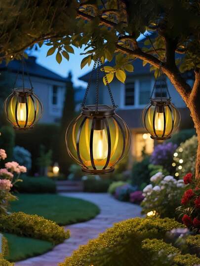 1pc Hanging Solar Lights Outdoor Garden Decorative Lanterns, Decorative Lighting Solar Pendant Lights For Garden Patio Deck Access